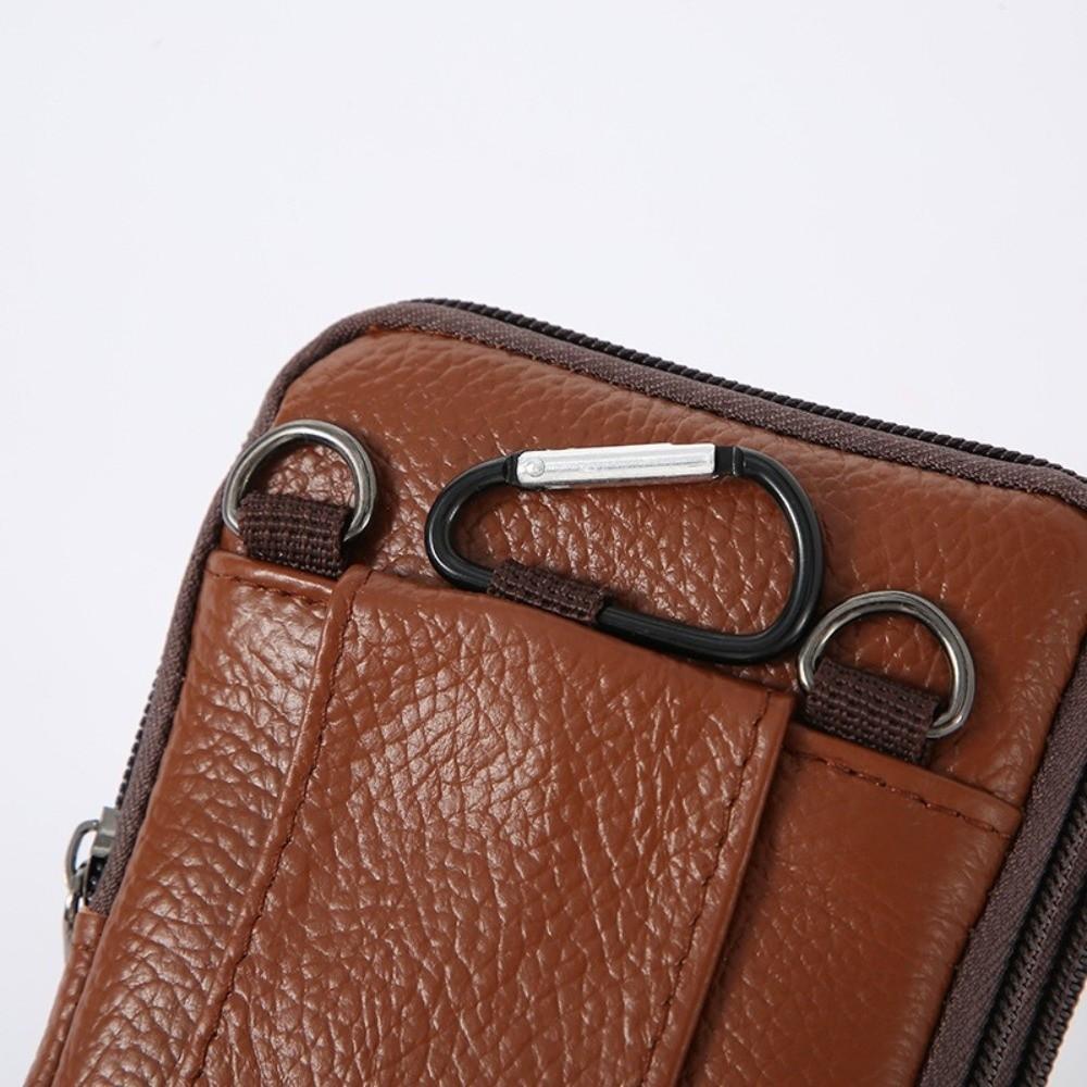 New Cowhide Leather Messenger Bag Multi-Pockets Small Mobile Phone Pouch Solid Color Chest Bag Male