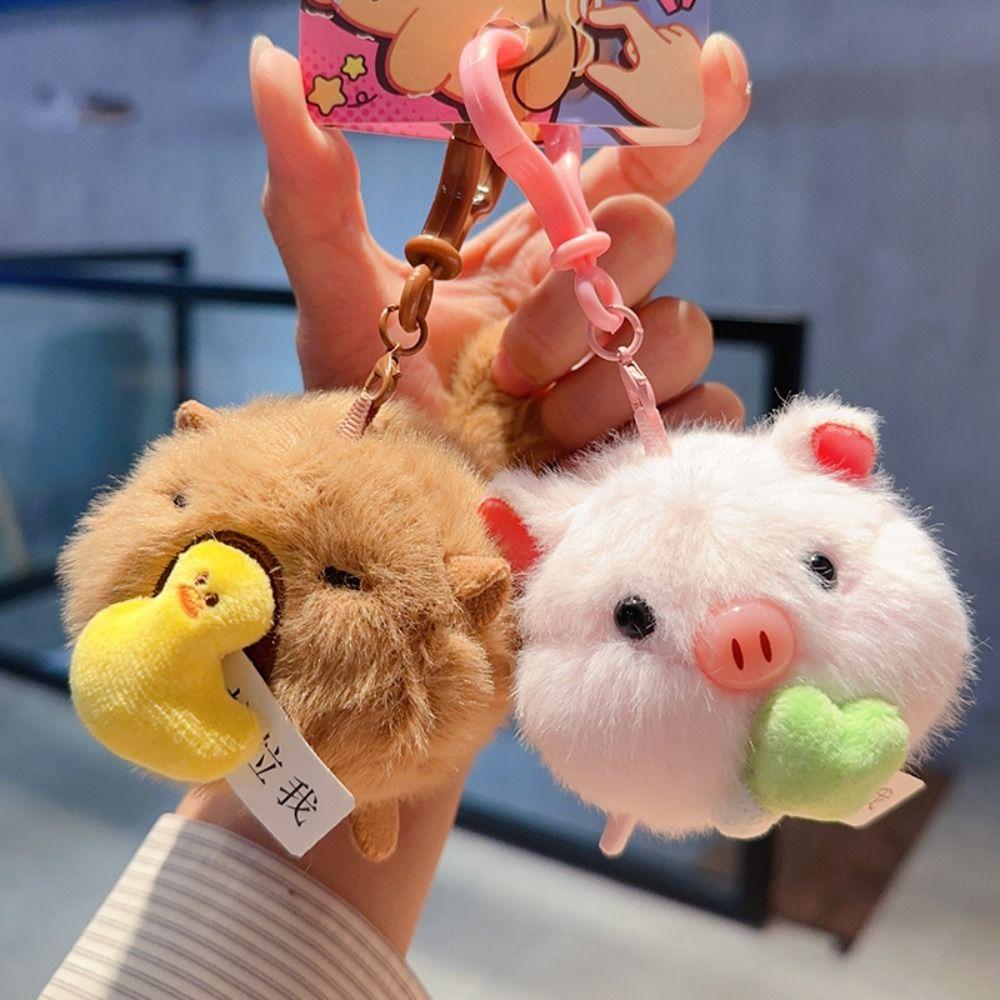 Soft Doll Tail Wagging Keychain Penguin Pig Doll Pullback Rope Keyring  Children Gift