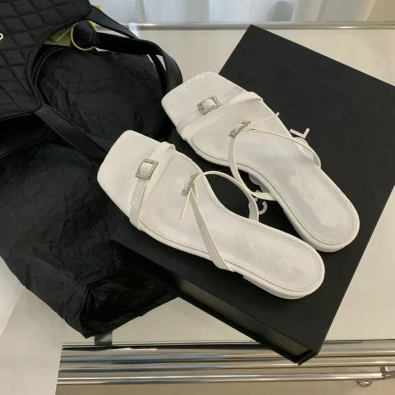 2024  The New Sandals Women Summer Fashion Elegant Non-Slipl Luxury Ladies Slippers Rivet Rhinestone Low Heels