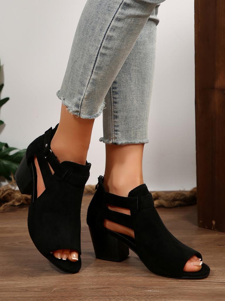 Fashion Women Sandals  Chunky High Heels Soild Gladiator Open Peep Toe Women Black Shoes Buckle Back Zipper Sandalias De Mujer