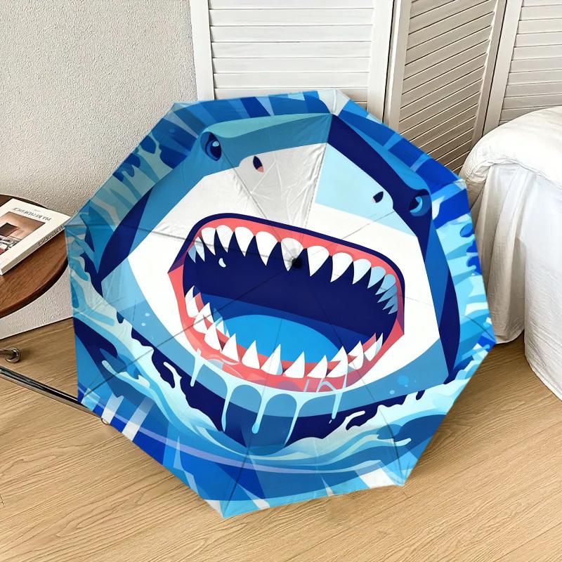 1pc Shark Teeth Water Pattern Umbrella Design Automatic Opening and Closing Umbrella, High-quality Travel Umbrella, c1128186