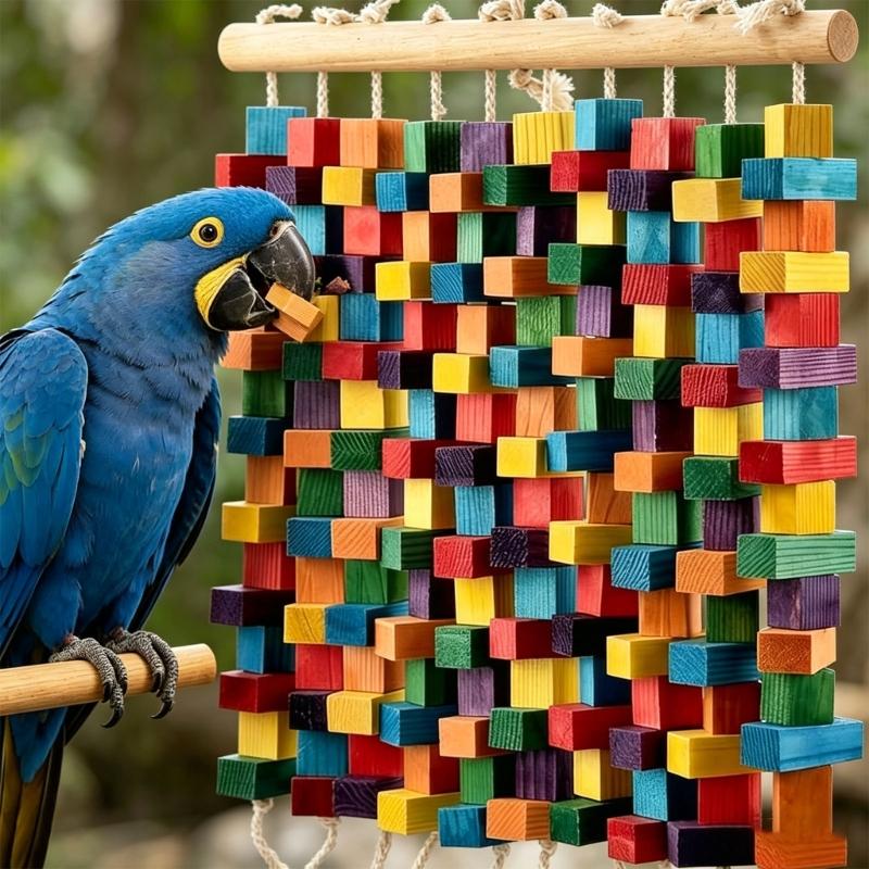 Hookbill Chewing Accessory Natural Wooden Bird Stand Featuring Various Colored Factors And Cables For Medium Large Hookbills