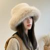 Fashion Big Faux Fur Fluffy Bucket Hat for Women Luxury Plush Winter Hat Thicken Snow Oversized Fur Bucket Hat Soft Panama Cap