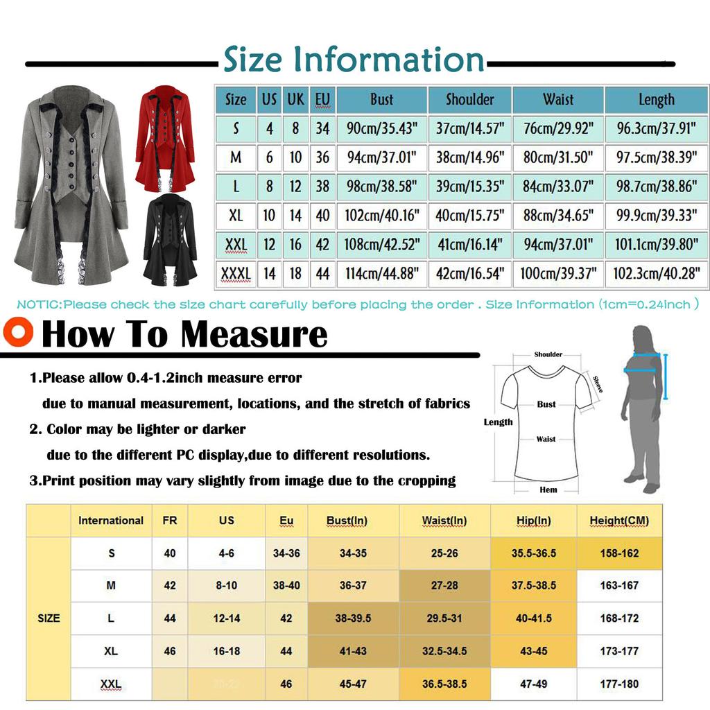Women's Coat Tailcoat Jacket Gothic Frock Coat  Costume Praty Outwear