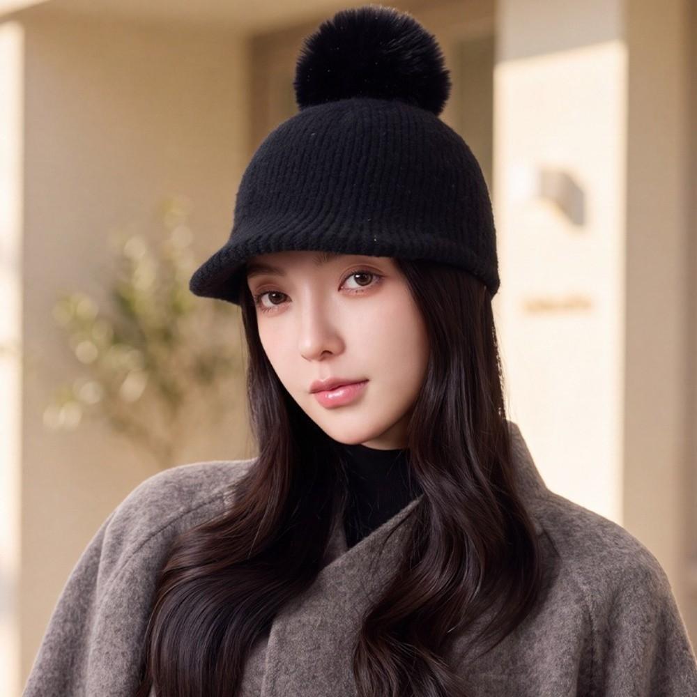 Windproof Knitted Baseball Cap Thermal Pompom Plush Beanie Ear Protection Hat Outdoor Activities