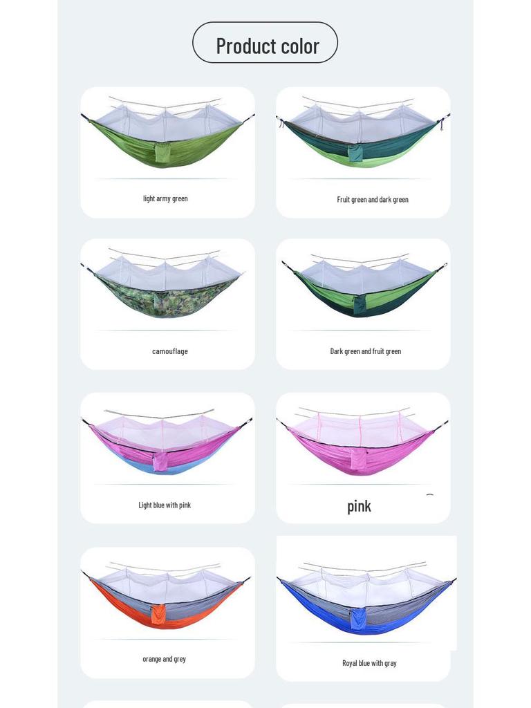 Single & Double Quick-Open Camping Hammock with Mosquito Net - Anti-Roll, Parachute Cloth, Outdoor Use