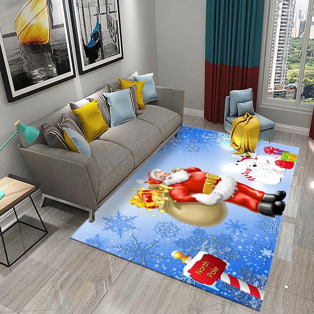 Cute Cartoon Santa Pattern Carpet Christmas Collection Living Room Bedroom Carpet Children's Room Hallway Bathroom Anti-Slip Rug