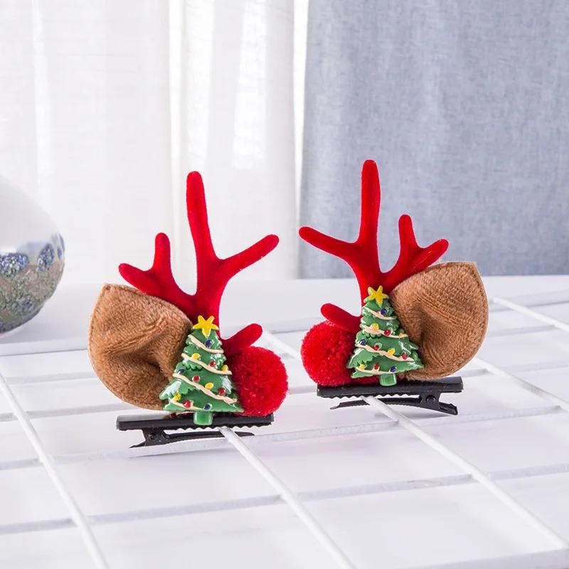 New Year Christmas Hair Pin Children Barrettes Bow Deer Santa Claus Kids Christmas Headwear Girls Kids Hair Accessories
