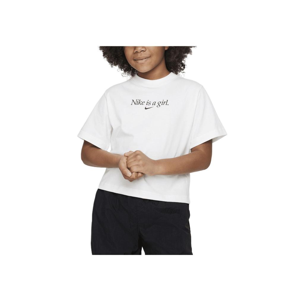 Nike Sportswear Letter Round Neck Casual Short Sleeve T-Shirt Kids Tops White FD0940-100