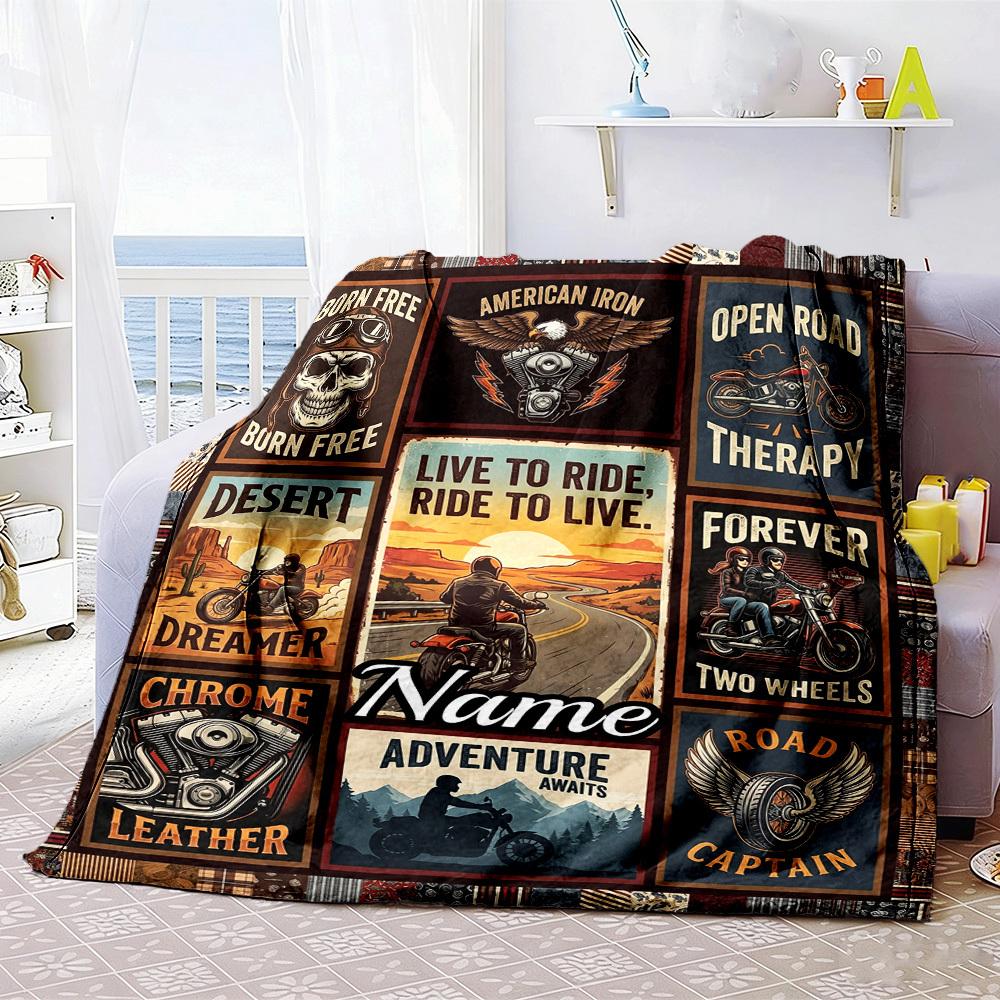 Motorcycle Adventure Theme Home Blanket Customize Your Names Comfortable Soft Lightweight Allseason Multipurpose Blanket For Picnics Sofas Offices