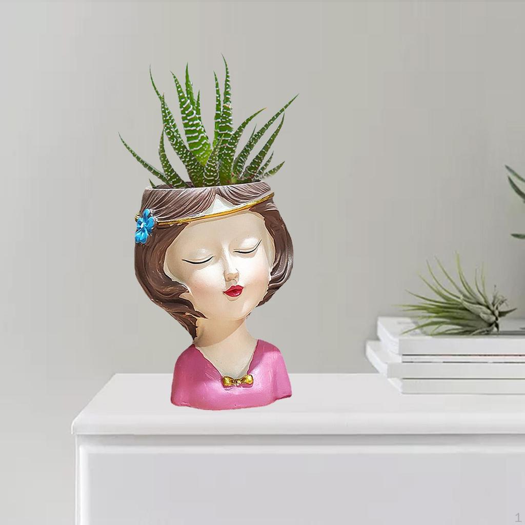 Cute Female Women Girl Head Statue Plant Container Bust Flower Pot Home Cactus Planter indoor e