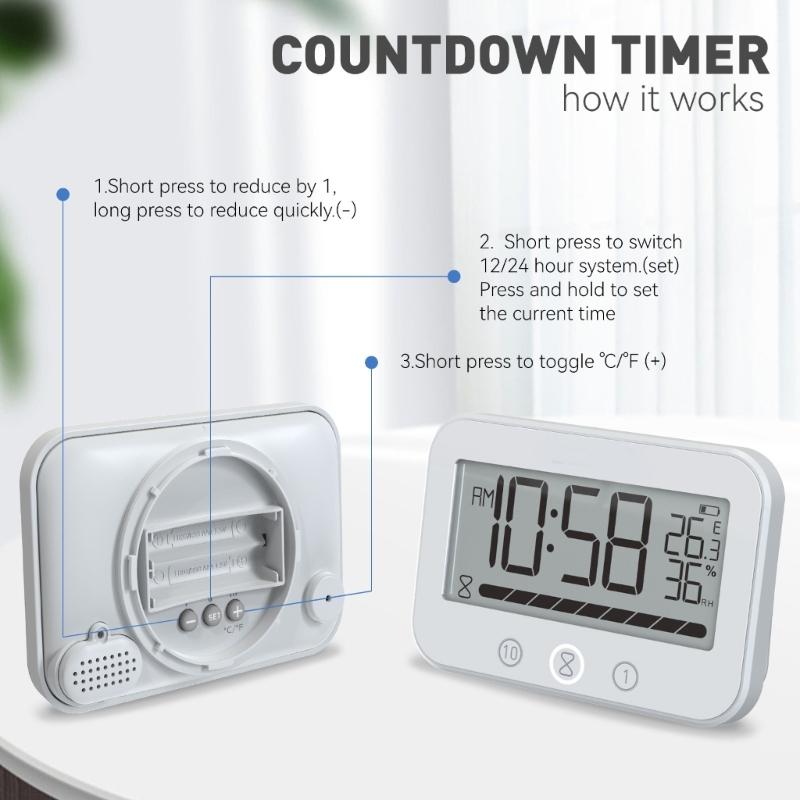 Countdown Timer Shower Clock Bathroom Clocks With Temperature Readout And Waterproof Feature For Family Showers
