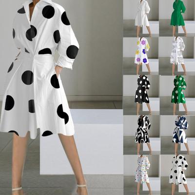 Autumn New Fashion Long-sleeved V-neck Printed Medium and Long Dress Women's Clothing