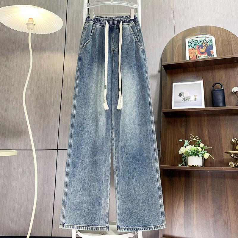 DIMANAF 2025 Plus Size New Autumn Blue Basic Elastic Jeans Pants Women Loose Denim Trousers Big Casual Pants 6XL