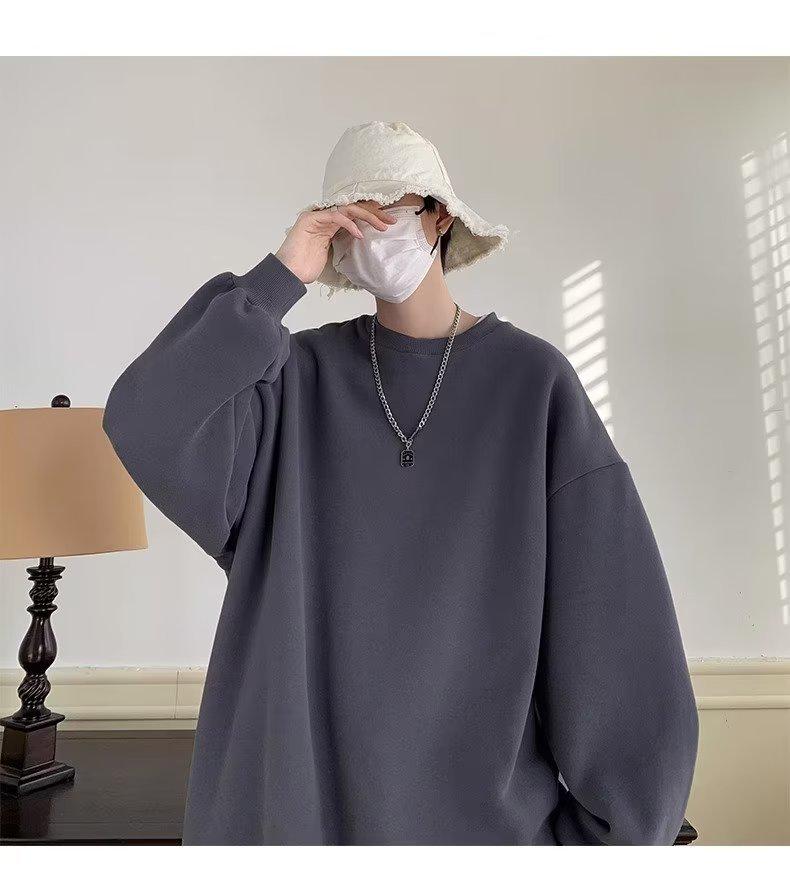 Autumn/Winter Plus Velvet Round Neck Hoodie - Men's/Women's Trendy Loose Fit Long Sleeve T-Shirt