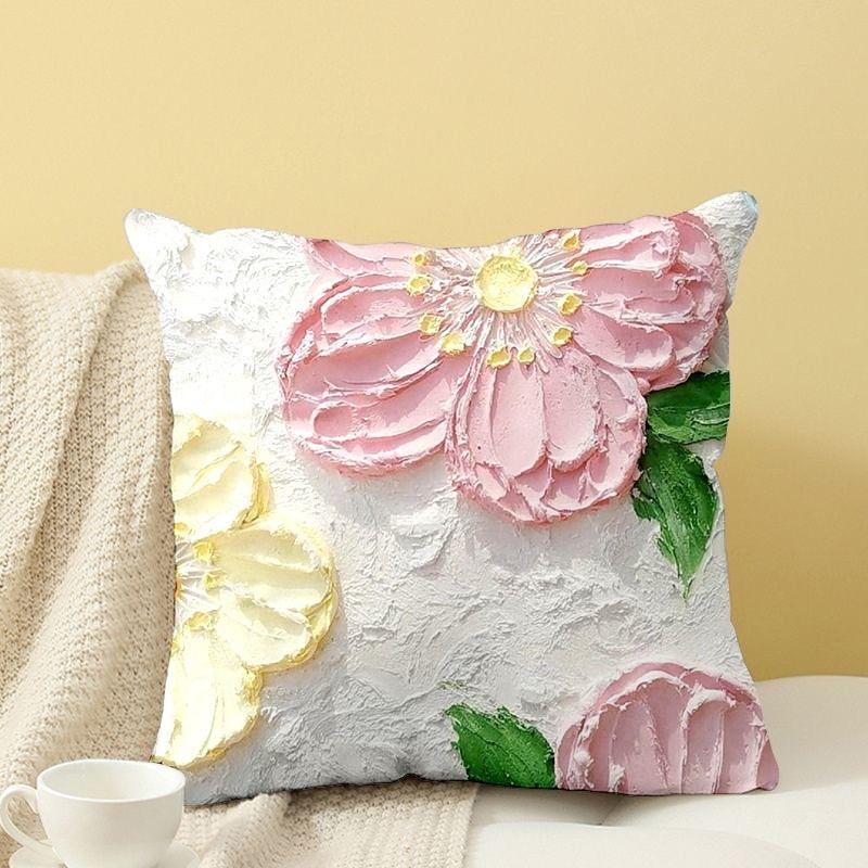 

Ins Girl Style Oil Painting Premium Sense Pillowcase Car Sofa Bedroom Bedside Cushion Cover Waist Pillow Student Gift 45x45cm