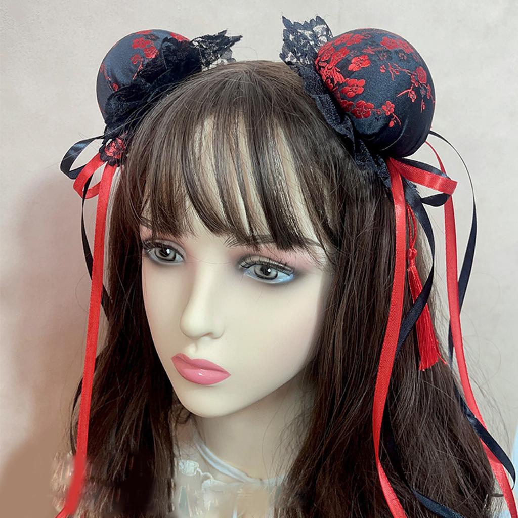 Lace Bowknot Hair Bun Cover Hairclip for Cosplay Party Costume Side Clip Halloween Headwear Role Play Maid Headpiece