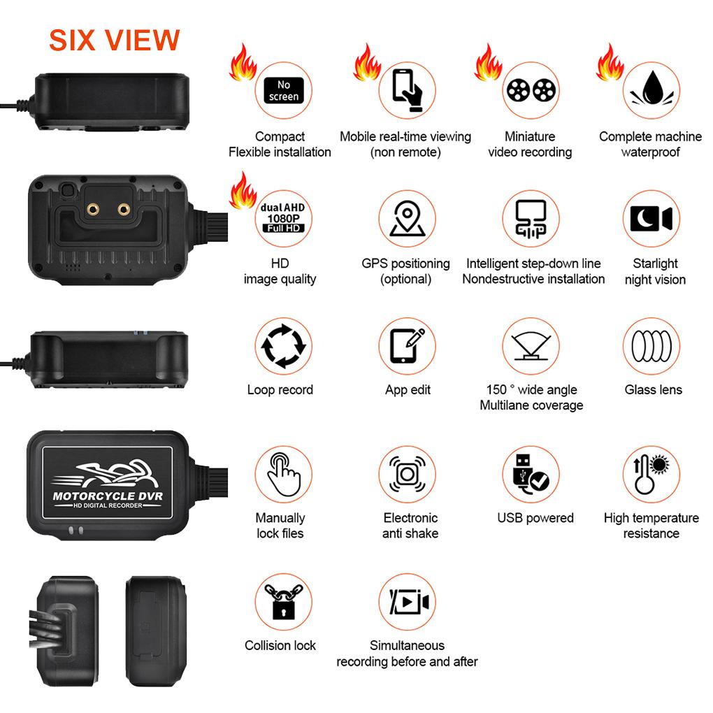 Motorcycle Camera WiFi 1080P Waterproof Wide Angle Dustproof APP Playback Memory Card Metal Lens Camcorder Recorder