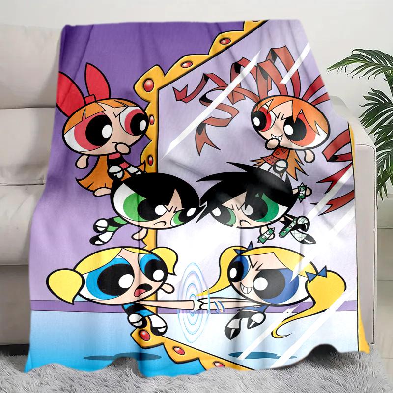 1PC The Powerpuff Girls printed blanket, all season lightweight home office outdoor nap multifunctional blanket A7