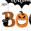 Wall Hanging Party Decoration Halloween BOO Door Sign, Spooky Bat Welcome Wooden Ghost Pumpkin Rustic Board Black Cat Hanger Ornaments for Front
