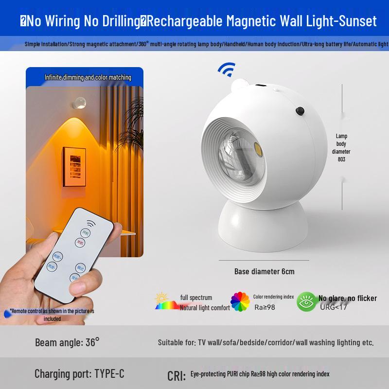 Magnetic Wireless Wall Light with Motion Sensor - Eye-Friendly Bedroom & Bedside Spotlight