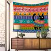 Cute Cartoon Black Cat Tapestry, Bohemian Geometric Wall Hanging, Colorful Cat Wall Decor for Bedroom Dorm