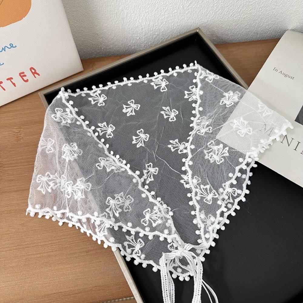 White Woven Floral Lace Hair Scarf Wraps Women Retro Sweet Retro Lace Hair Accessories Breathable Hair Band