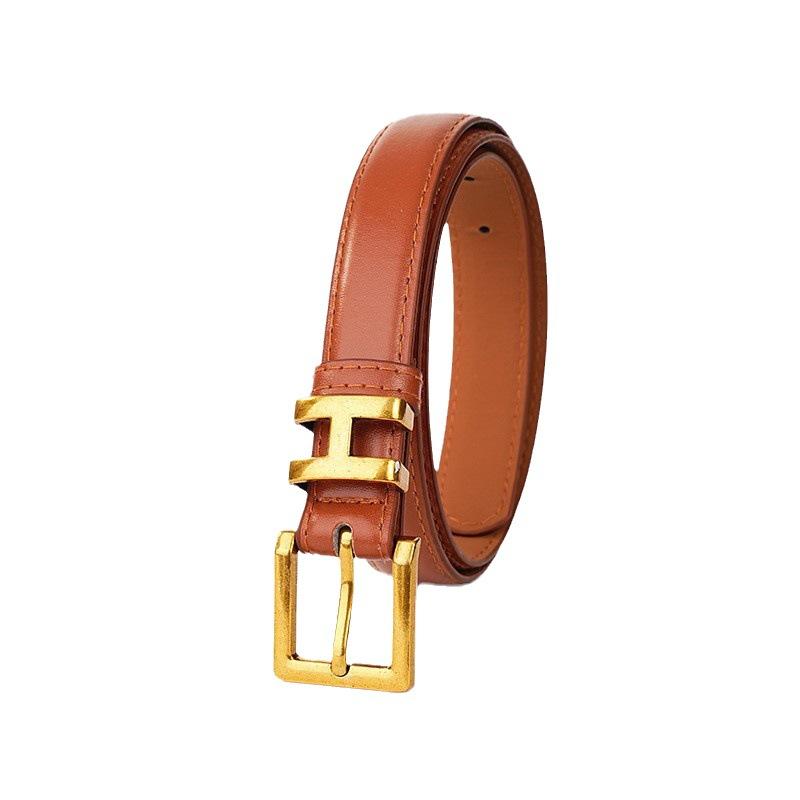 New Retro Alloy H Letter Buckle Belt for Women Ins Trendy Korean Version Simple Versatile Pin Buckle Thin Belt for Women