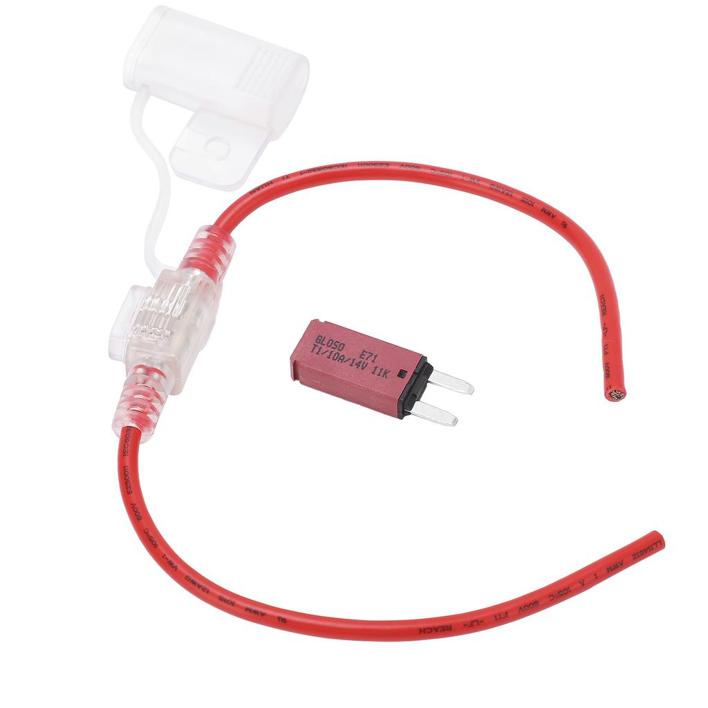 31.5cm 12AWG Car Fuse Holder TPE PVC with Manual Reset 10A Fuse for Automobiles Trunks RVs