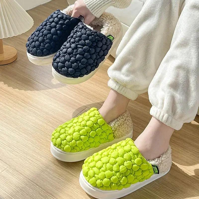 Fashion Winter Plush Hairball Slippers For Women Fashion Fluffy Warm Fur Home Slippers Indoor Outdoor Waterproof Furry Slides