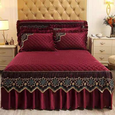 Europäischer luxuriöser gesteppter Bettrock, Winter, warm, verdickter Samt, Tagesdecke, King-Size-Bett, gutes Handgefühl, Bettrock nicht im Lieferumfang enthalten, Kissenbezug