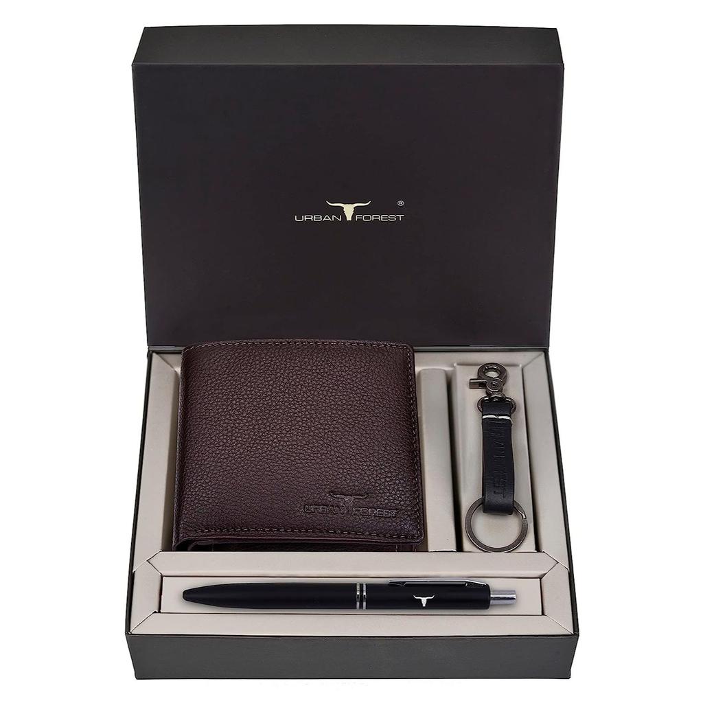 URBAN FOREST James Leather Wallet Combo for Men - Classic Blue Men's Leather Wallet, Keyring & Pen Combo Gift Set for Men