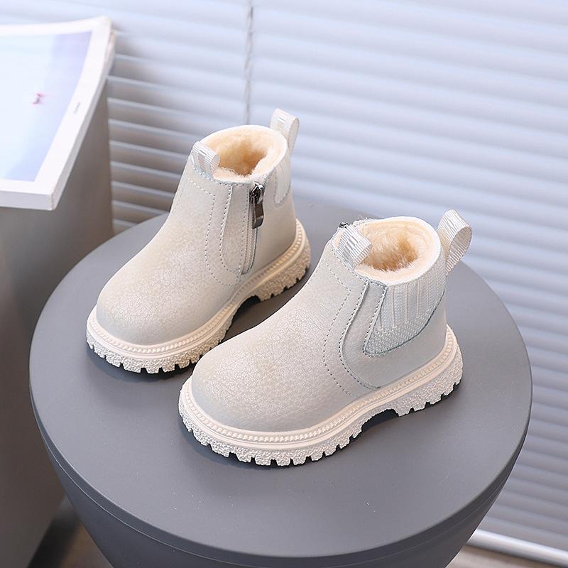 Matte PU Leather Trendy Winter Short Boots for Children Versatile Wear-resistant Chelsea Boots Warm School Shoes Girl Boy I10014