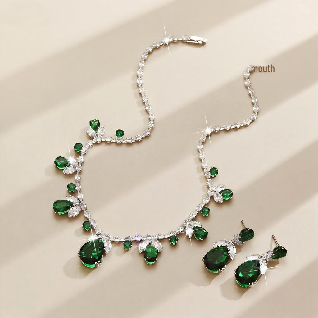 Luxurious Colorful Zircon Necklace & Earrings Set - Cross-Border Fashion Jewelry