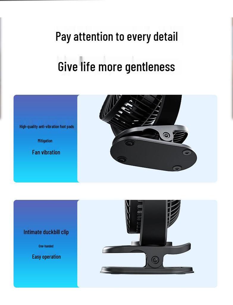 Portable USB Rechargeable Fan: Silent, Dual-Use, Long Battery Life, Strong Wind for Dorm, Office, or Home