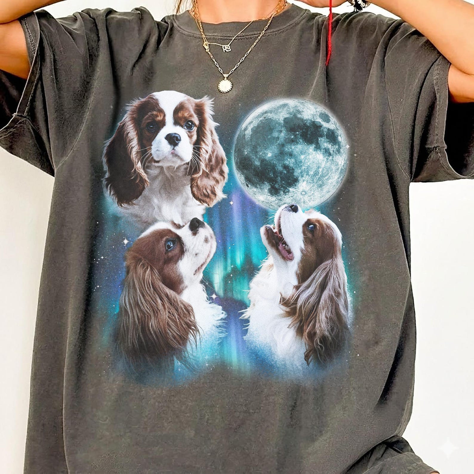 Cavalier King Charles Spaniel Dog Moon Comfort Colors Tee M