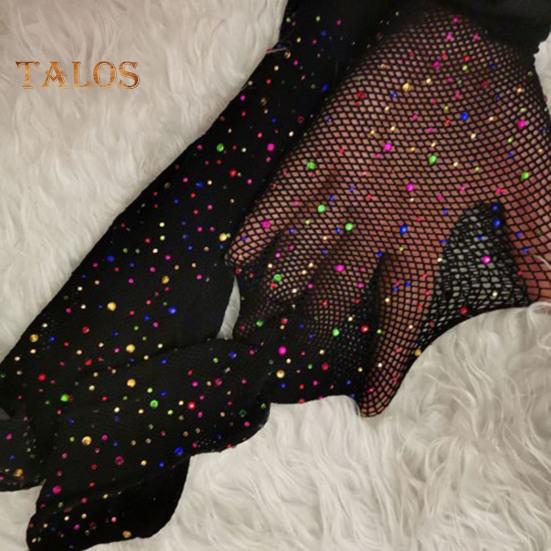 Women Sexy Pantyhose Shiny Rhinestone High Elasticity Anti-slip Ultrathin See-through Hollow Out Fishnet Soft Skinny Party Club Pantyhose