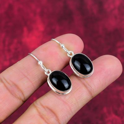 Boucles d'oreilles en onyx noir, bijoux en pierres précieuses, boucles d'oreilles en argent sterling massif 925 faites à la main, bijoux de dernière conception