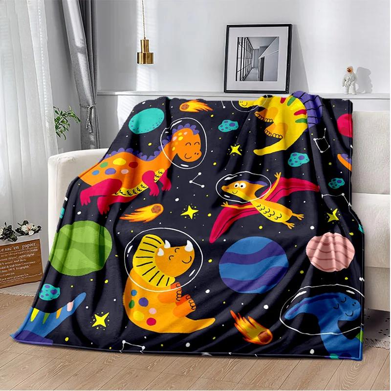 Desenho animado dinossauro espaço fofo dinossauro crianças cobertor de pelúcia macio, cobertor de flanela cobertor para sala de estar quarto cama sofá crianças