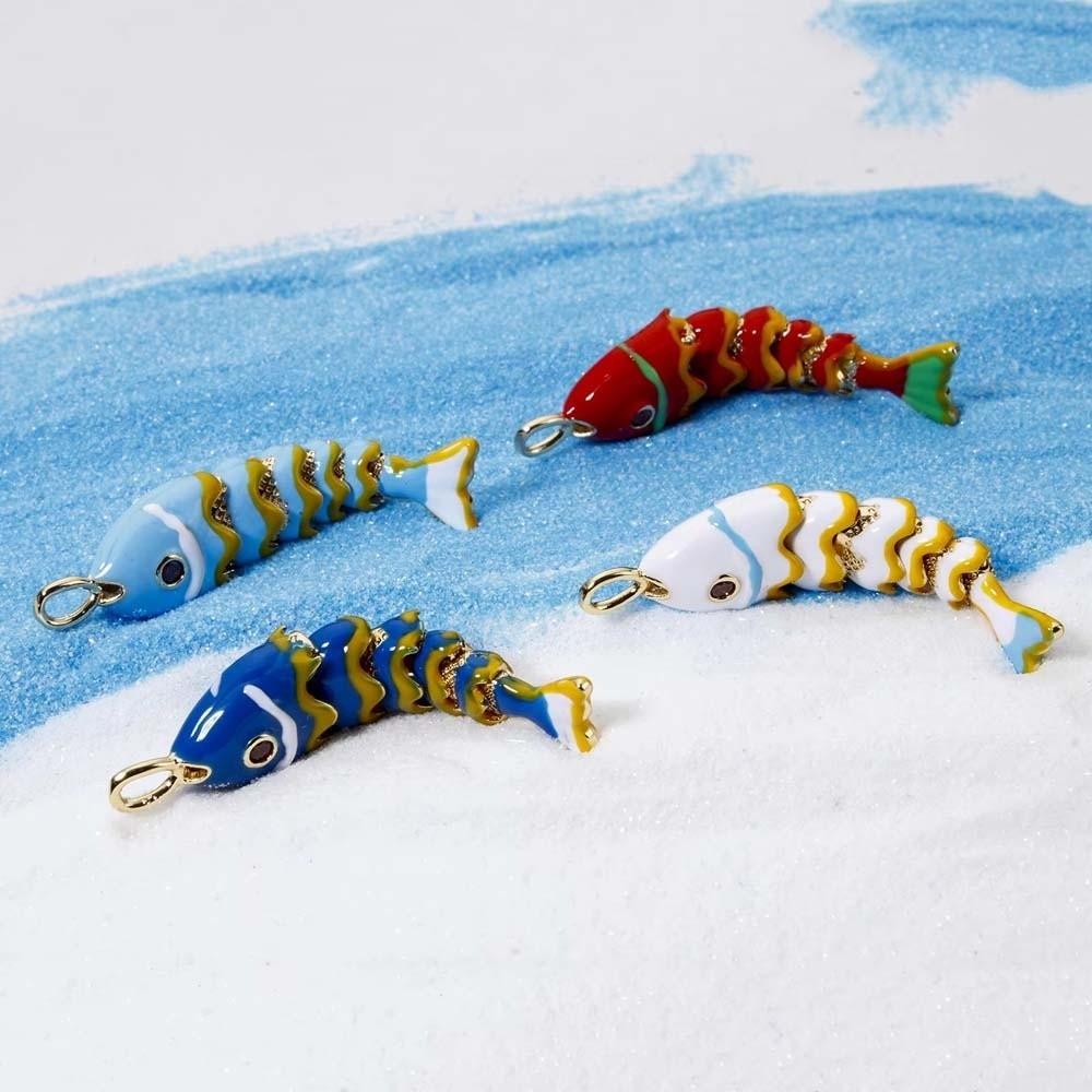 3D Brass Colorful Small Koi Carp Movable Mini Metal Fish Funny Plated Enamel Fish Charms  Key Ring