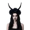 Halloweenská květinová čelenka s rohy antilopy Pryskyřičný kostýmní doplněk Kreativní pokrývka hlavy Rekvizity na večírky, hraní rolí