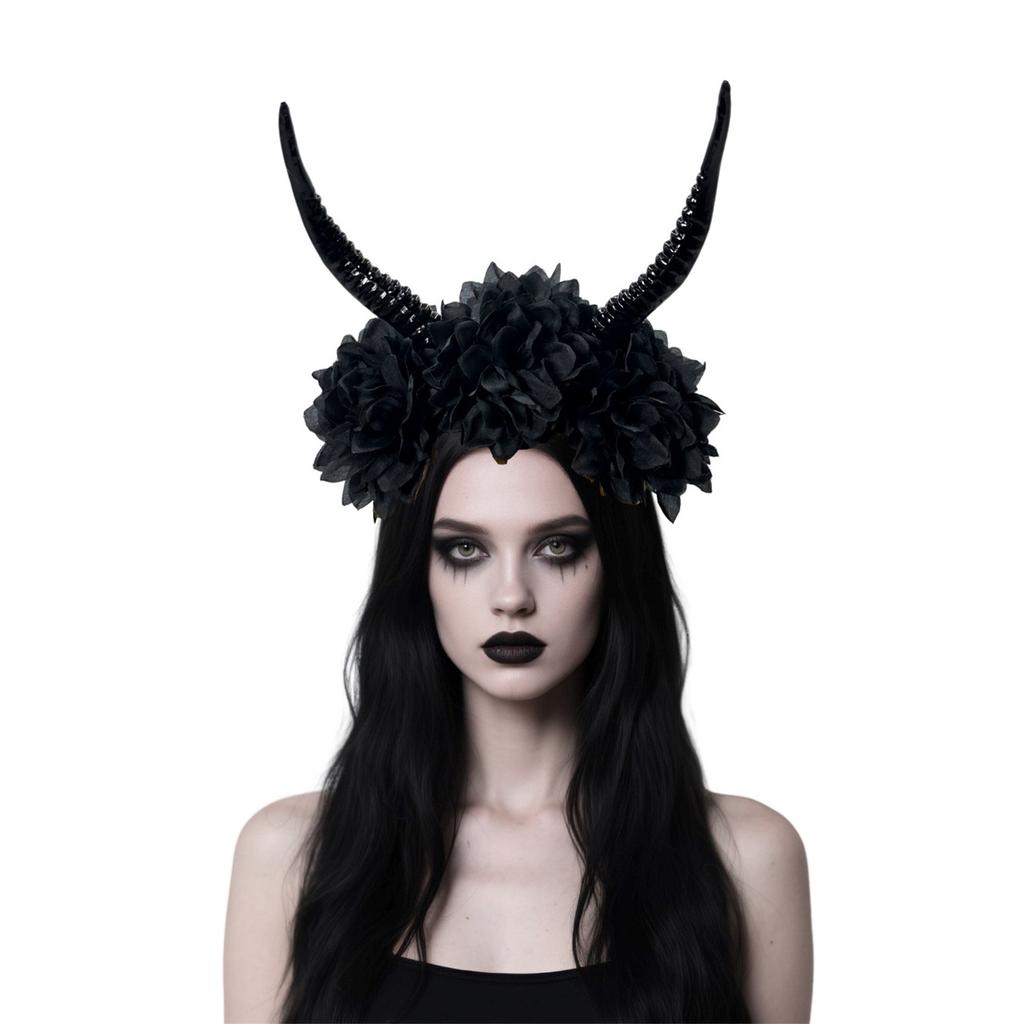 Halloweenská květinová čelenka s rohy antilopy Pryskyřičný kostýmní doplněk Kreativní pokrývka hlavy Rekvizity na večírky, hraní rolí