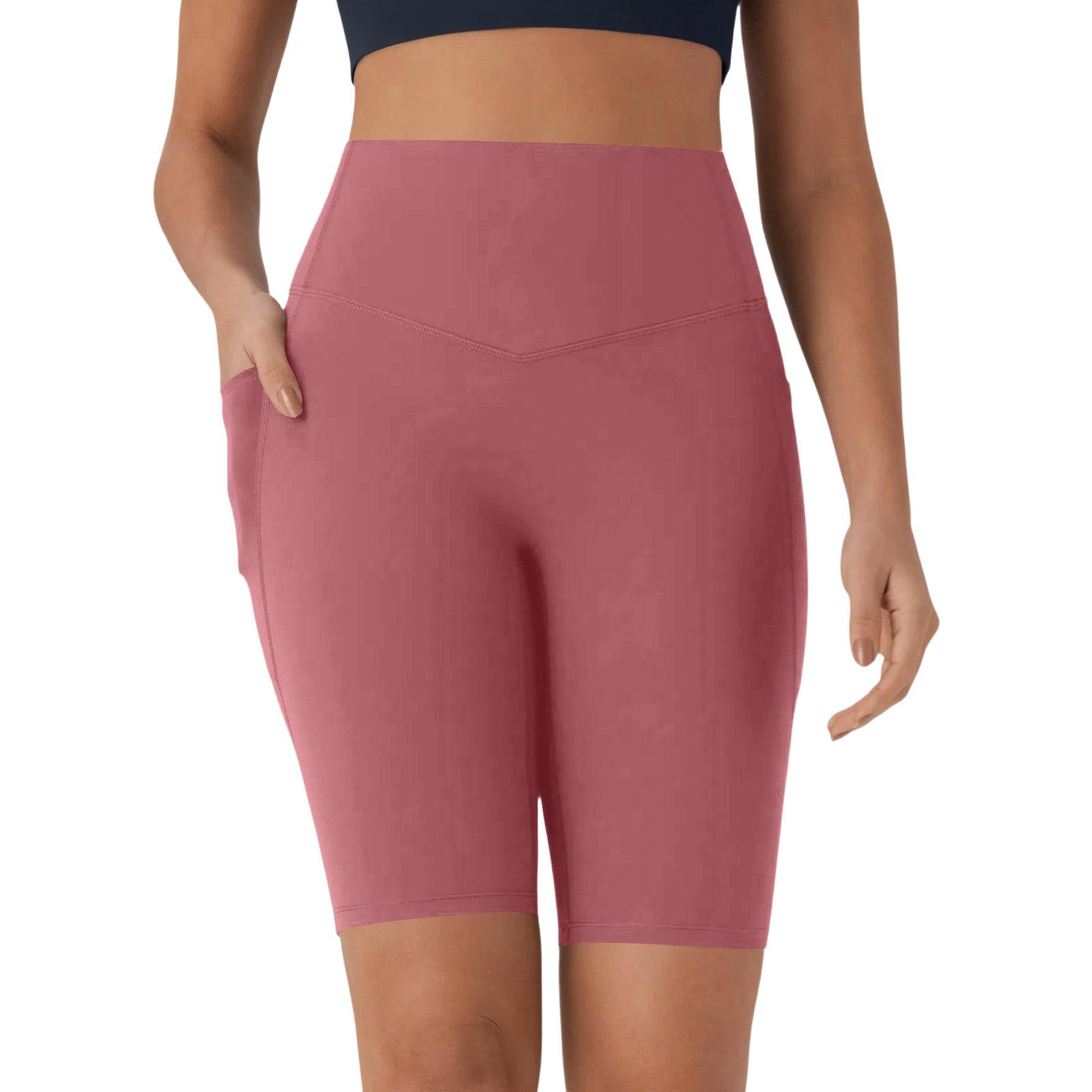 Women s High-waisted  Color Yoga Shorts With Side Pockets XS