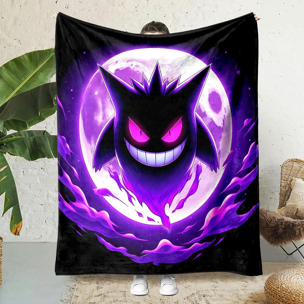 1PC Pokemon Gengar Mantas de Dibujos Animados Suave y Esponjosa Manta de Felpa Manta para Sofá Oficina Manta de Picnic Playa Adecuada para Todas las Estaciones