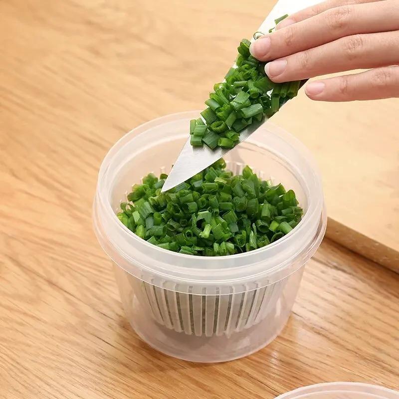 350ml Condiments Crisper for home,kitchens accessories - Fridge Scallion/Ginger/Garlic Drainage Fresh-Keeping Box