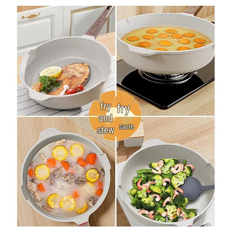 Thickened Maifan Stone Non-Stick Flat Bottom Wok for Induction & Gas Stoves - Ideal for Steak and Stir-Fry