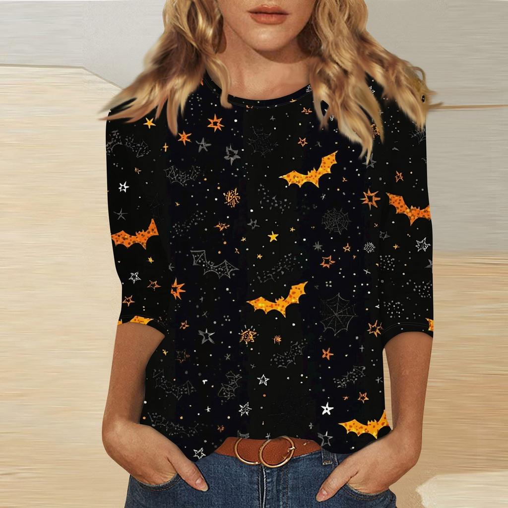 Women's Fashion Casual Round Neck Printed 3/4 T-shirt Top