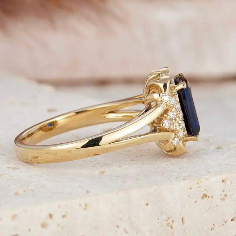 CopperRings with Blue Cubic Zirconia Fashion Graceful Engagement Jewelry for Women Elegant Charms Accessories