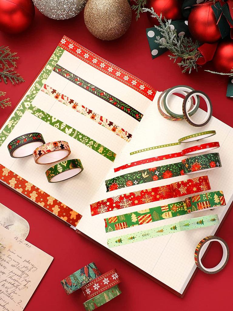 PBM Christmas Masking Tape Perfect for Gift and Gift and Stylish Patterned Christmas Tree and Fir Tree MERRY CHRISTMAS 21-Roll Set. Decoration,