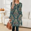 Kvinners avslappet mote langermet grafisk trykt vintage kjoler med lommer